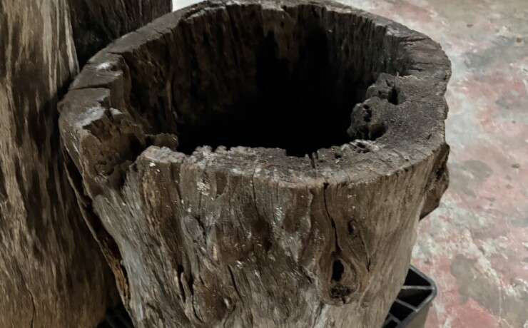 Vintage Teak ヴィンテージ  チーク材 「1000年チーク」　＃007　穴空きコブありチーク切り株